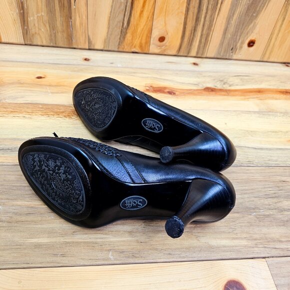 Sofft | Gillen Black Woven Leather Peep Toe Heels Size 9N - Picture 5 of 6